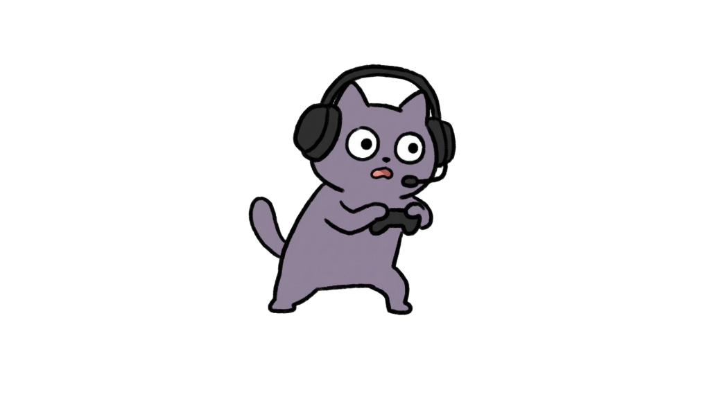 ROWAKEN プロフィールアイコン（ヘッドセットを付けてコントローラーを握る猫のキャラクター）
